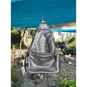 Andrea Viccaro Black Leather Sling Backpack Teardrop Crossbody Bag Metallic